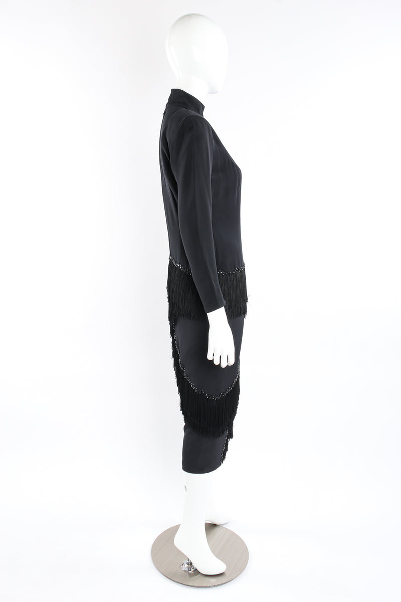 Zigzag 3-Tier Fringe Midi Dress profile on mannequin at Recess LA. 