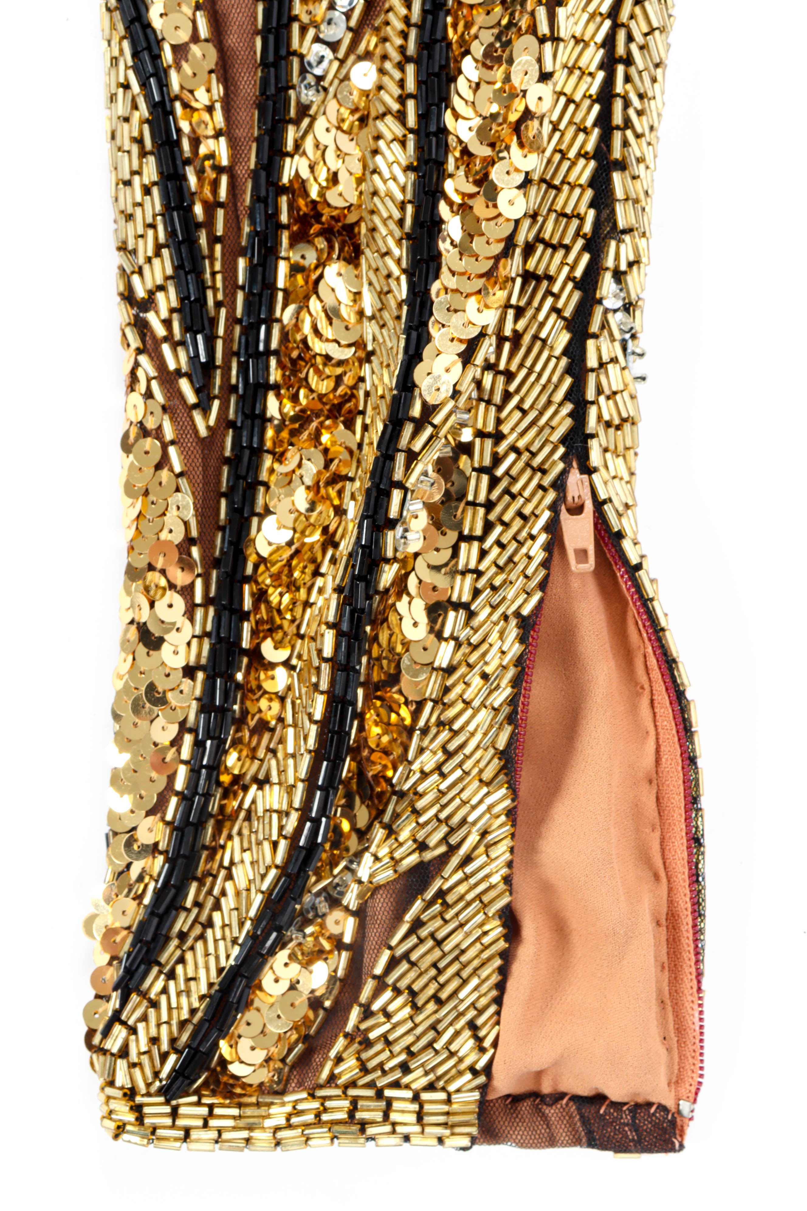 Vintage Bob Mackie Moody Glam Beaded & Sequin Dress zipper sleeve @ Recess LA