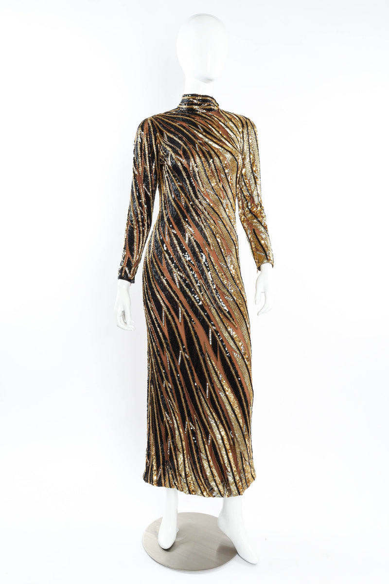 Vintage Bob Mackie Moody Glam Beaded & Sequin Dress mannequin front @ Recess LA