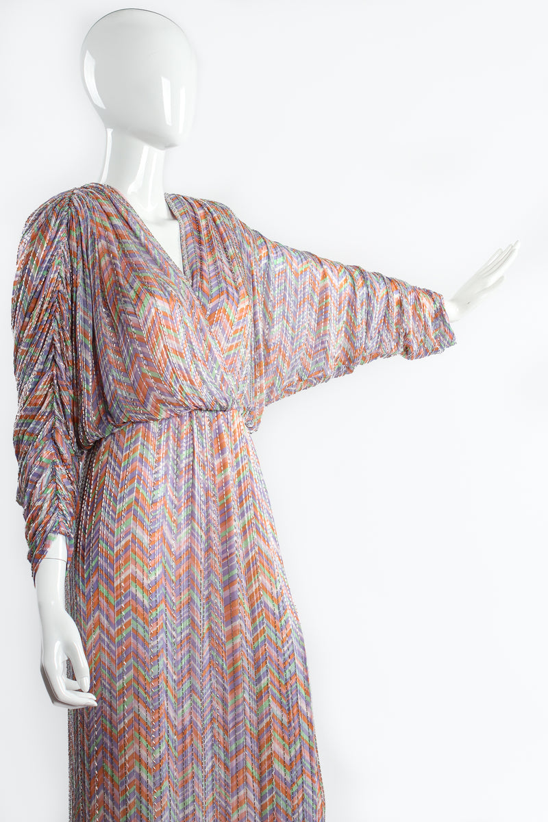 Vintage Bob Mackie Pastel Beaded Micro Chevron Gown on Mannequin arm at Recess Los Angeleså