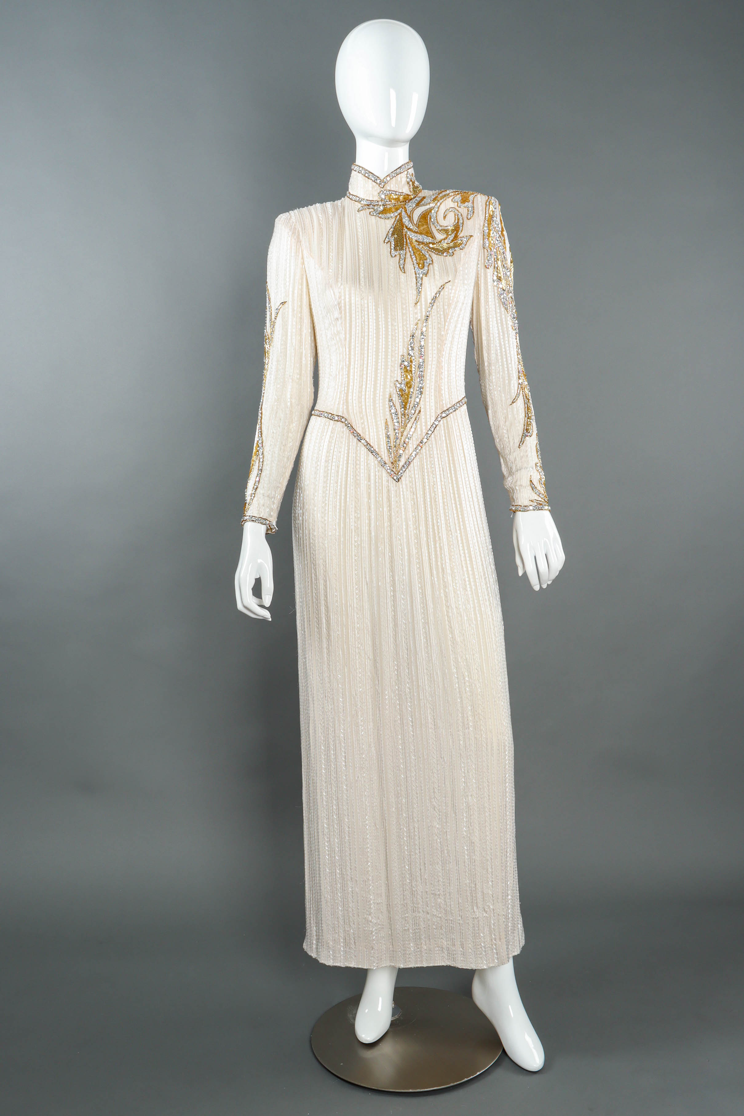 Vintage Bob Mackie Beaded Sequin Long Sleeve Dress mannequin front @ Recess LA