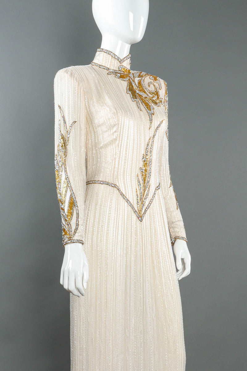 Vintage Bob Mackie Beaded Sequin Long Sleeve Dress mannequin angle @ Recess LA