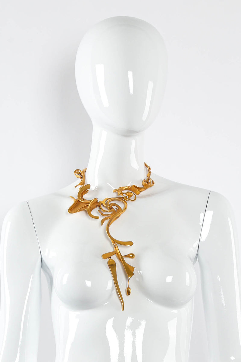 Vintage 1989 Jean-Claude Bonillo Abstract Fire Sculpture Necklace on mannequin @ Recess Los Angeles