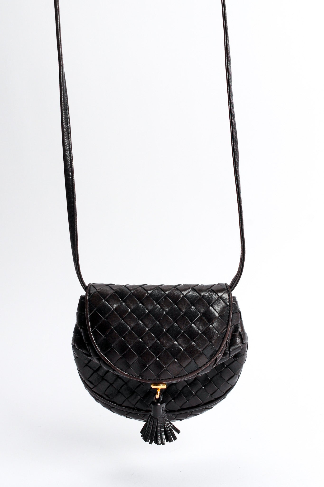 Vintage Bottega Veneta Woven Leather Crossbody Mini Bag front hang @ Recess LA