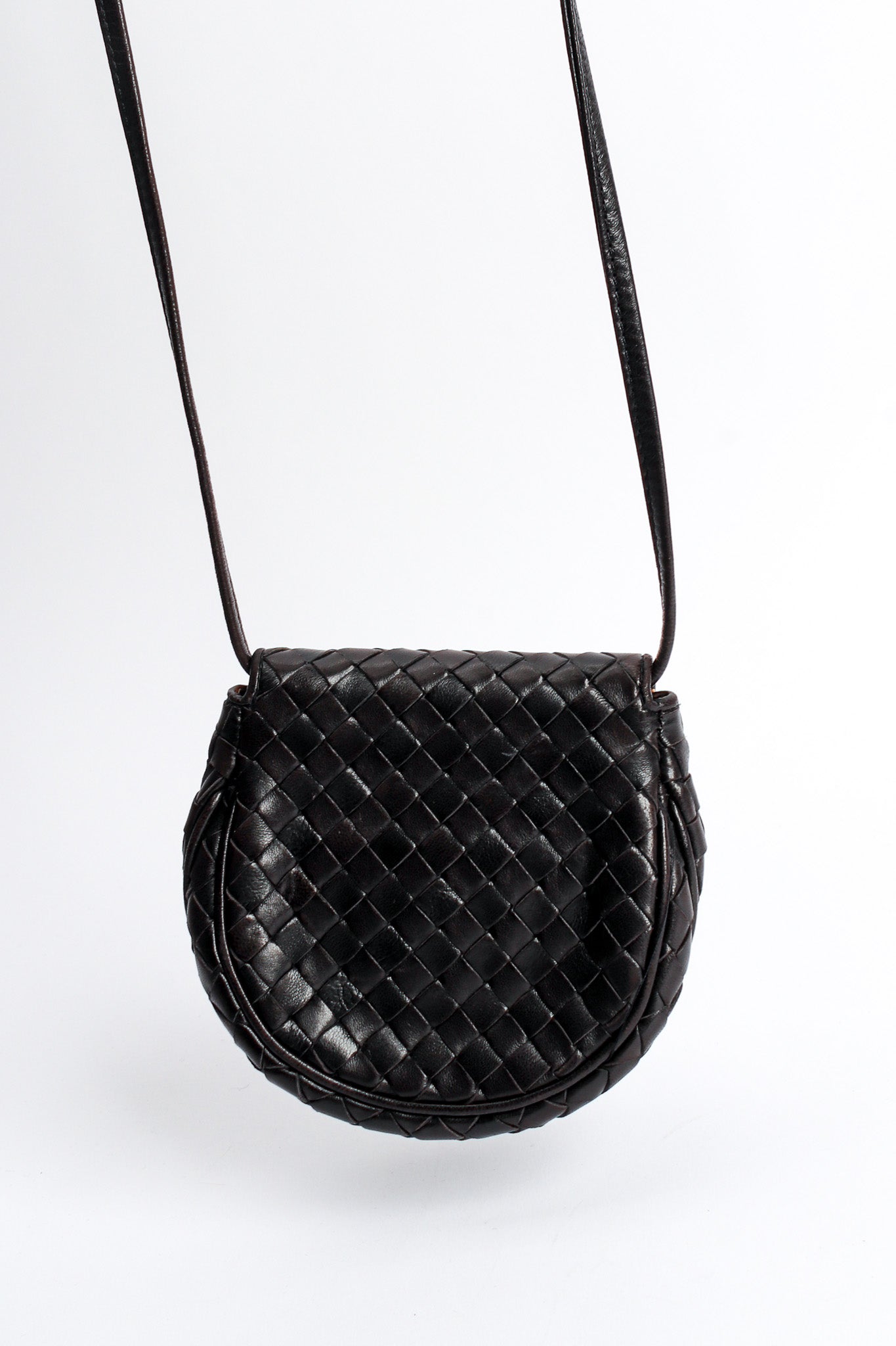 Vintage Bottega Veneta Woven Leather Crossbody Mini Bag back hang @ Recess LA