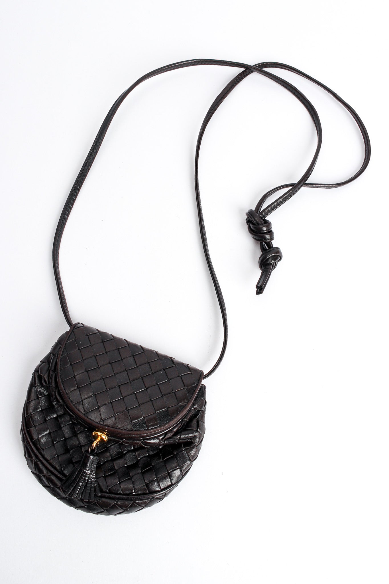 Vintage Bottega Veneta Woven Leather Crossbody Mini Bag creative front flat @ Recess LA