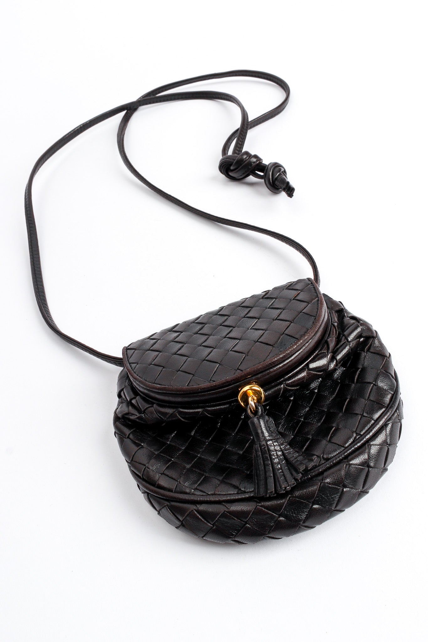 Vintage Bottega Veneta Woven Leather Crossbody Mini Bag front close up @ Recess LA