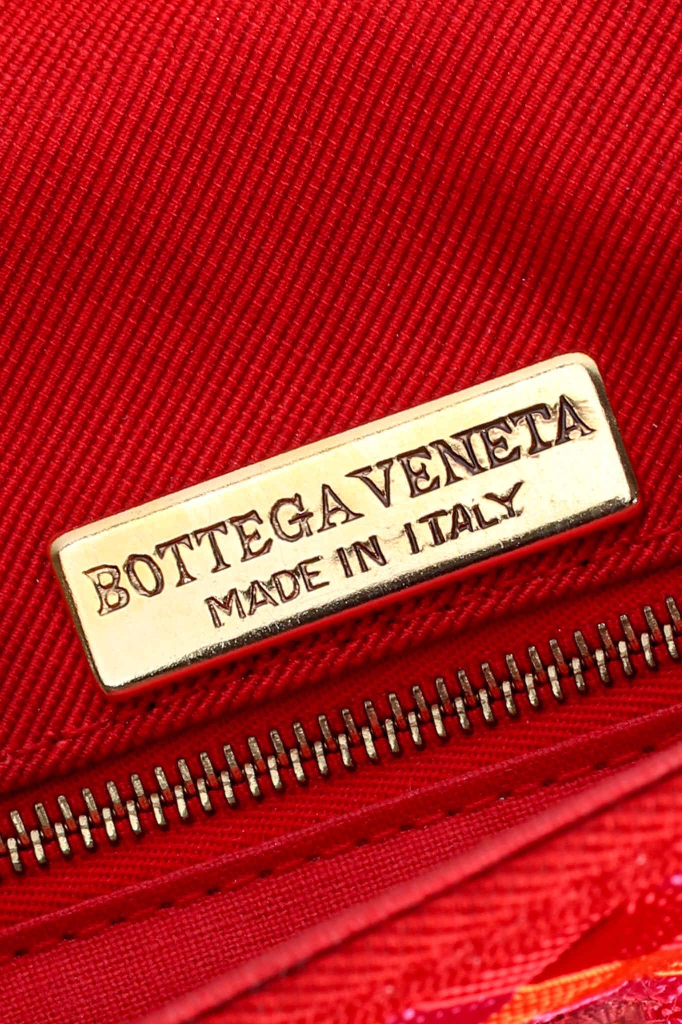 Vintage Bottega Veneta Ribbon Intrecciato Bag signature plate at Recess Los Angeles