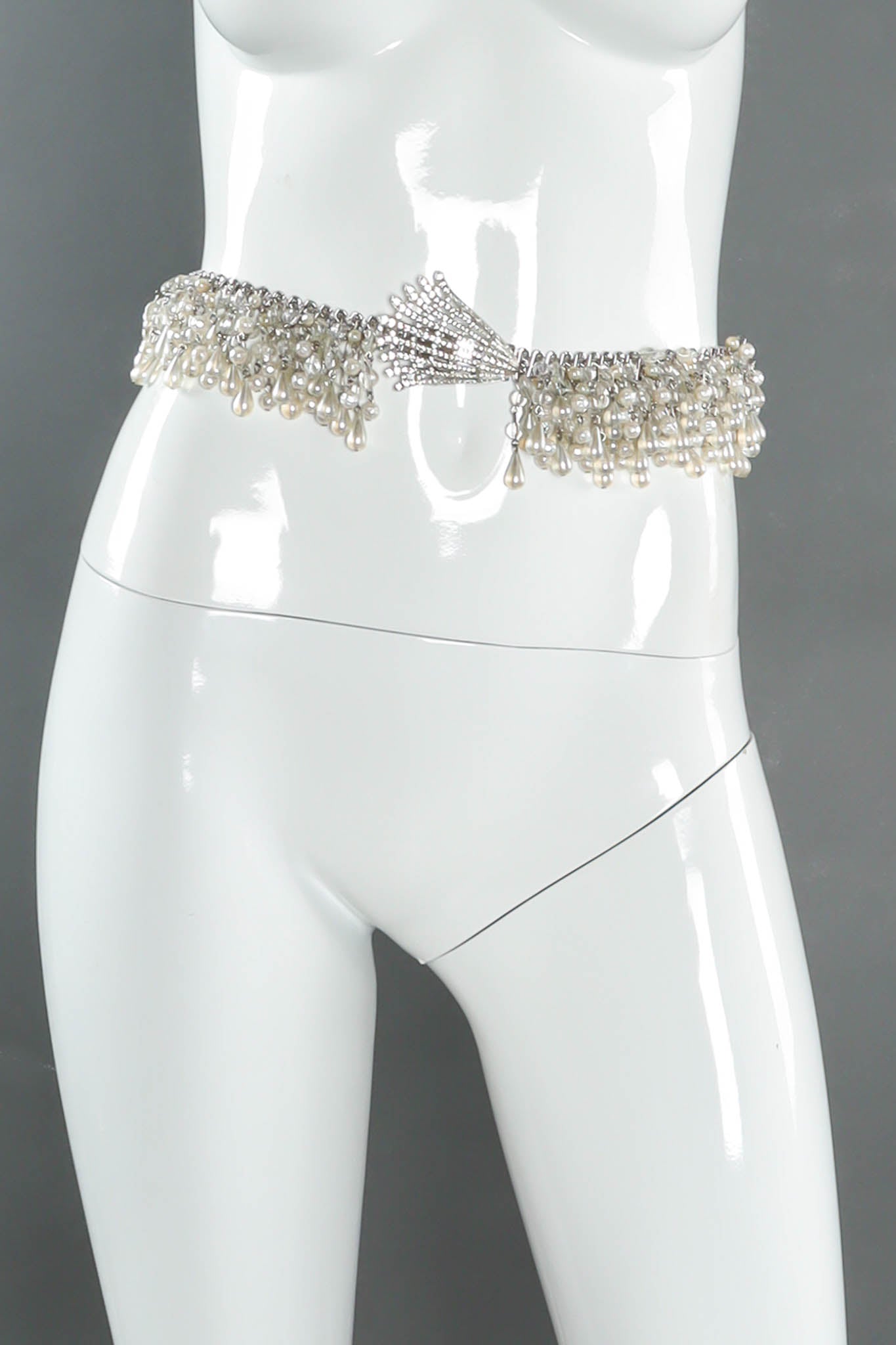 Vintage Brania Rhinestone Pearl Cluster Stretch Belt on mannequin front @ Recess Los Angeles
