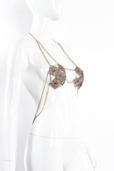 Vintage Antique Brass Filigree Plate Chain Bra Top on mannequin angle at Recess Los Angeles