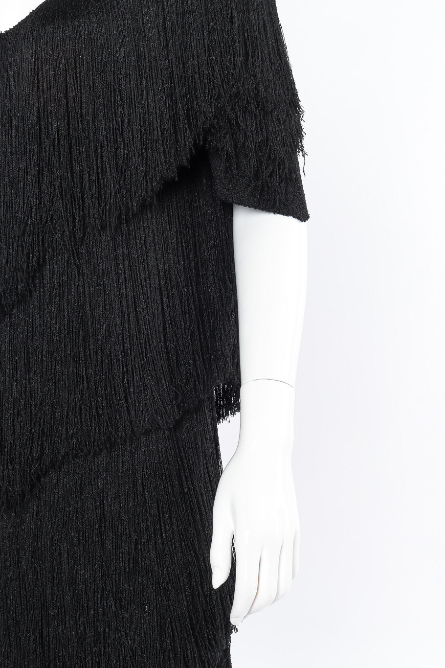 Brenda Fringe yarn fringe tiered dress on mannequin @recessla