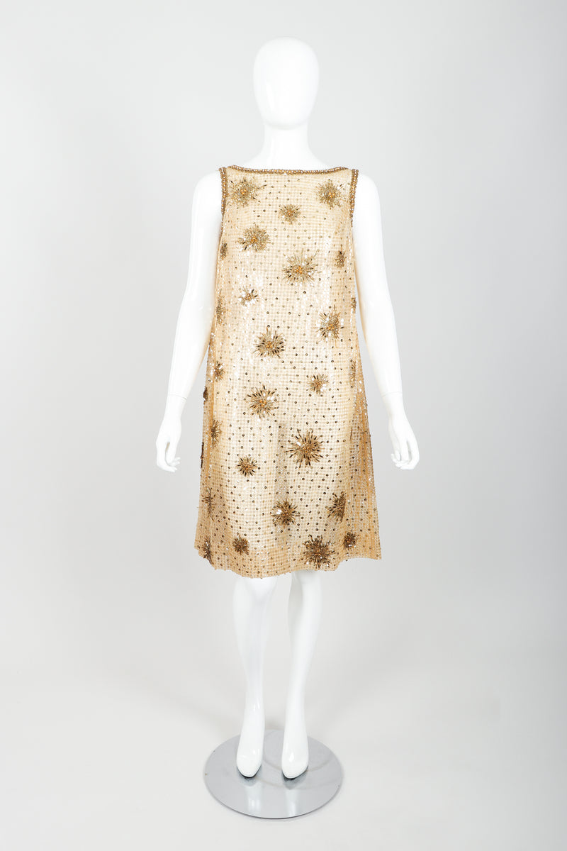 Vintage British Crown Colony Beaded Sunburst Swing Dress on Mannequin Front at Recess LA
