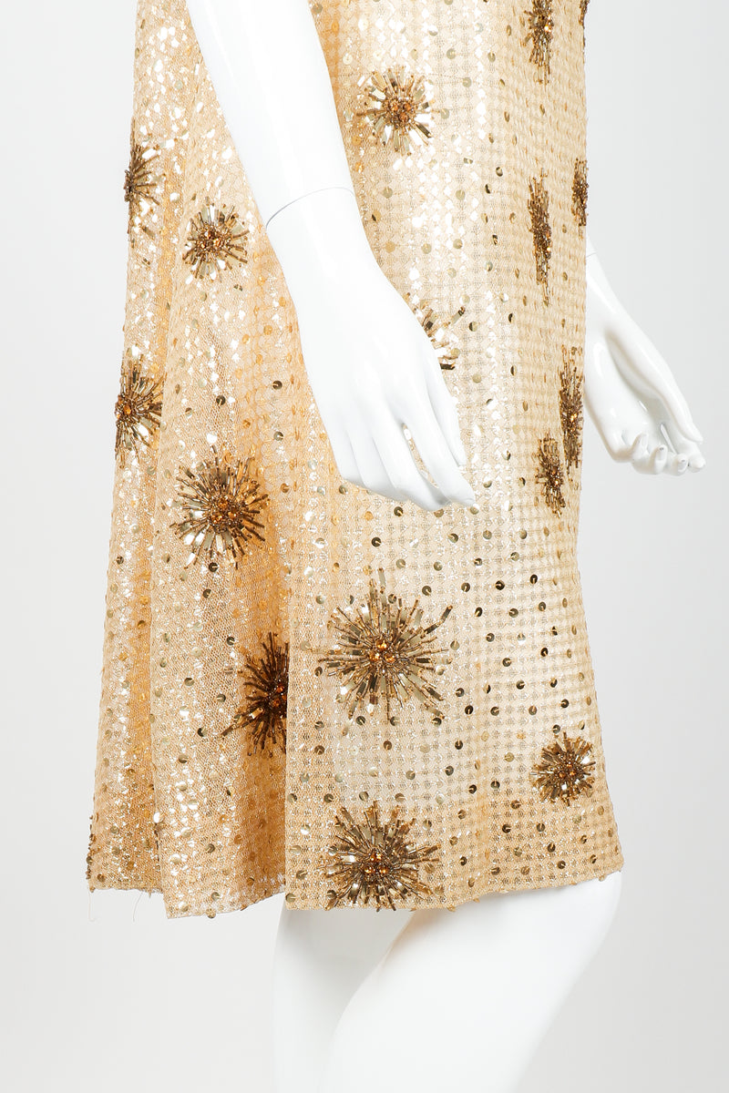 Vintage British Crown Colony Beaded Sunburst Swing Dress on Mannequin Hem at Recess LA