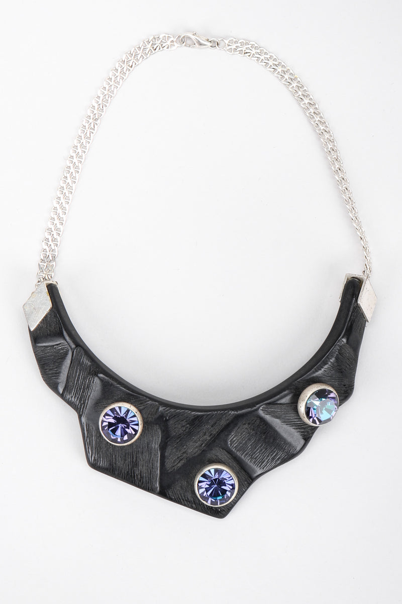 Recess Los Angeles Vintage Unsigned Swarovski A/B Crystal Carved Collar Resin Necklace