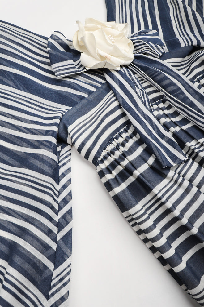 Recess Los Angeles Vintage Geoffrey Beene Sheer Striped Balloon Sleeve Dress