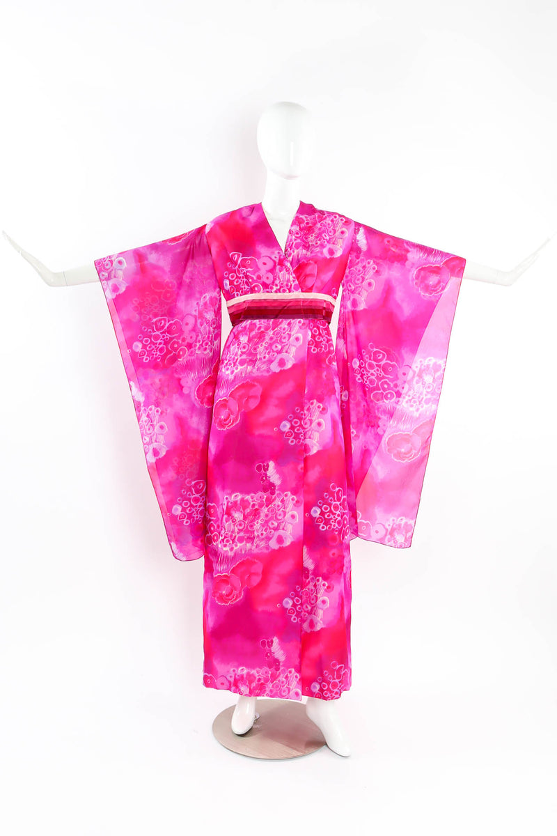Vintage Bullocks Wilshire Tie-Dye Floral Kimono Dress mannequin front arms out @ Recess Los Angeles