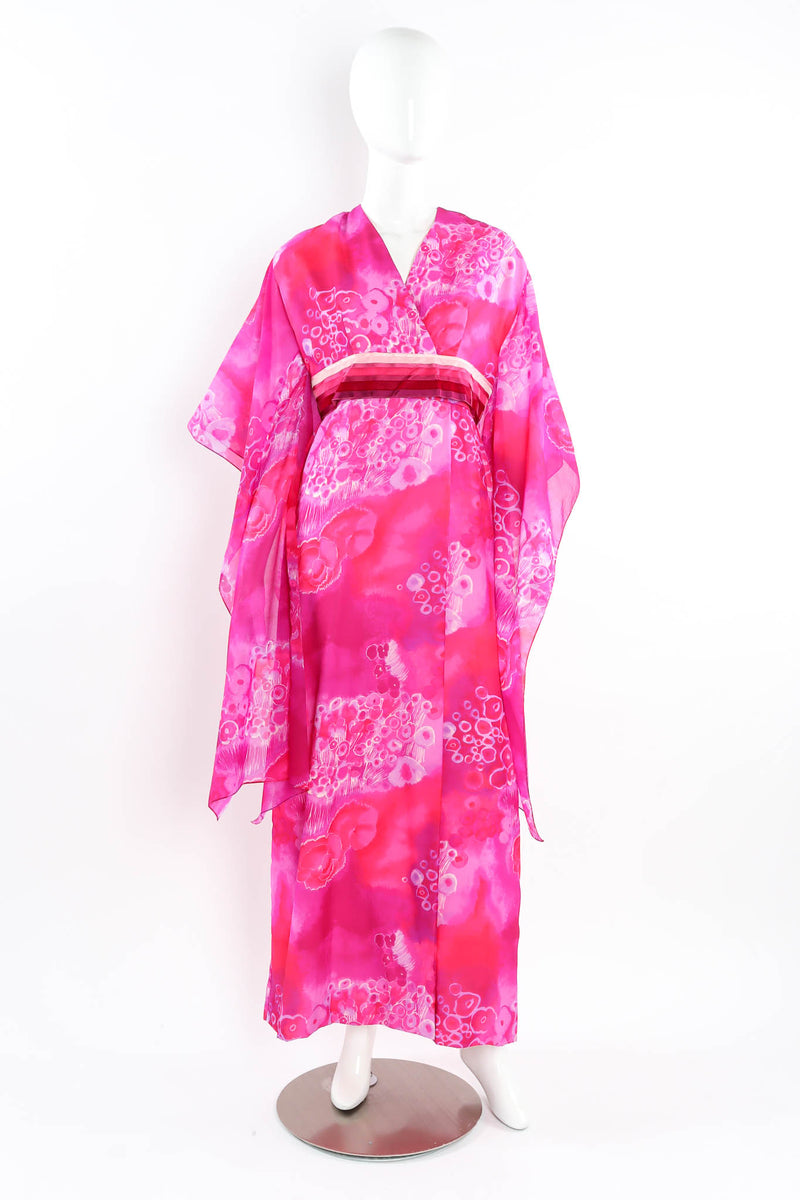 Vintage Bullocks Wilshire Tie-Dye Floral Kimono Dress mannequin front sleeves down @ Recess Los Angeles