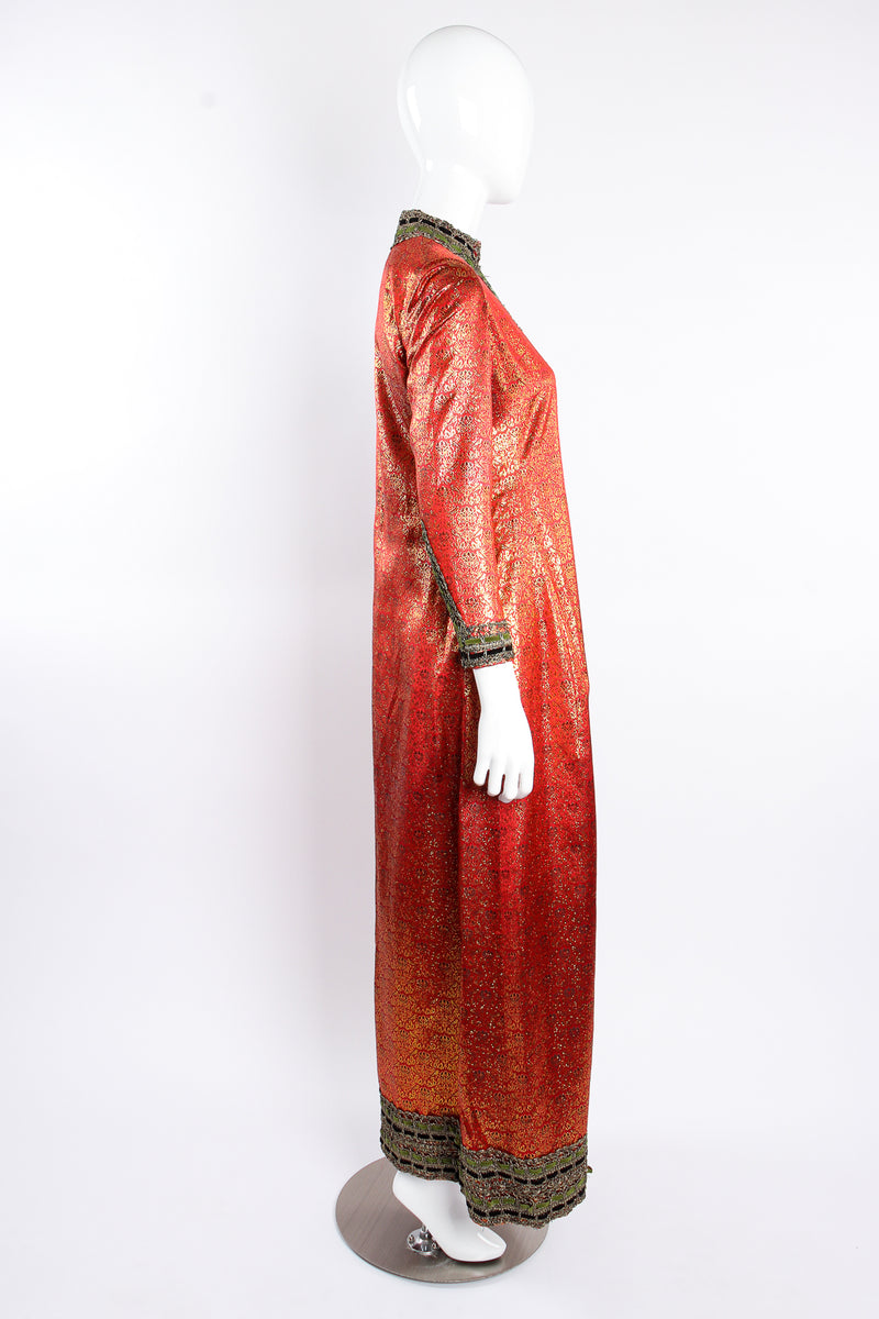 Vintage Burke-Amey Ribbon Brocade Caftan Dress on mannequin side at Recess Los Angeles