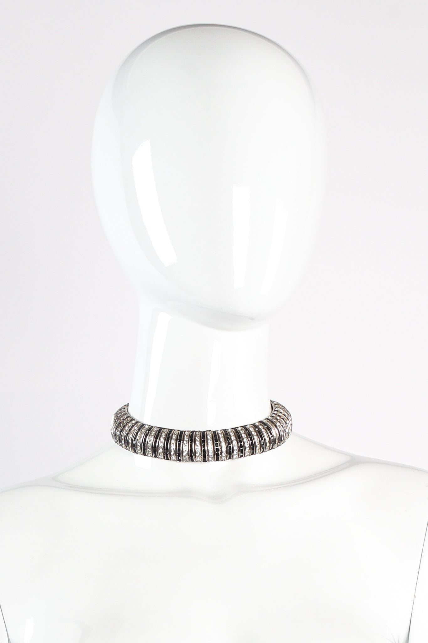 Vintage Butler & Wilson Striped Rhinestone Contour Collar Necklace on mannequin at Recess Los Angeles