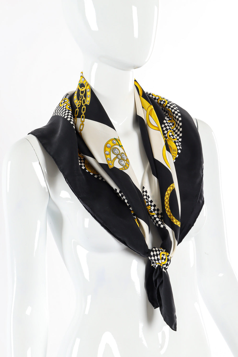 Equestrian chain graphic scarf by Celine photo on mannequin. @recessla