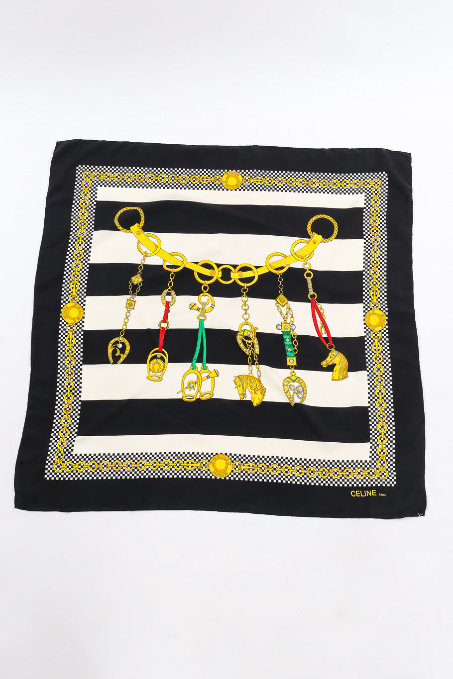 Equestrian chain graphic scarf by Celine Flat lay photo. @recessla