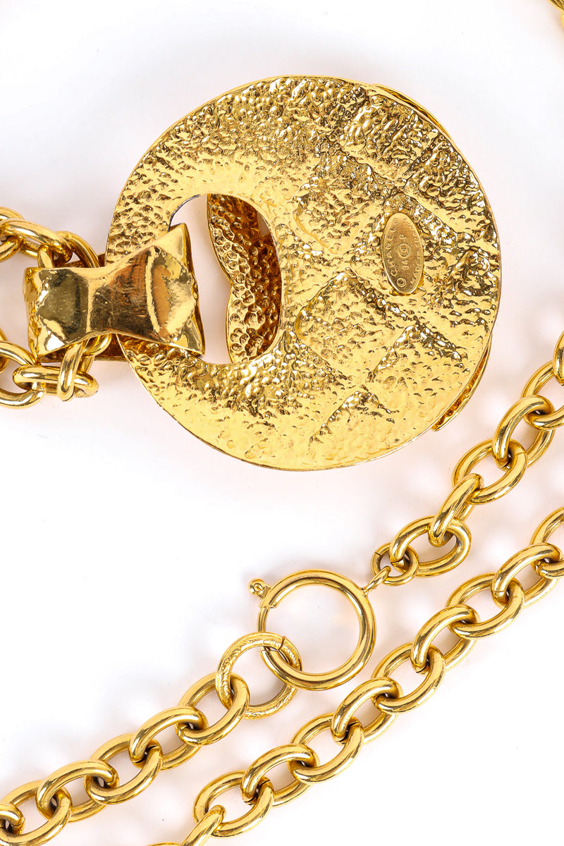 Vintage Chanel Large Quilted CC Doorknocker Necklace closeup back of pendant @recessla