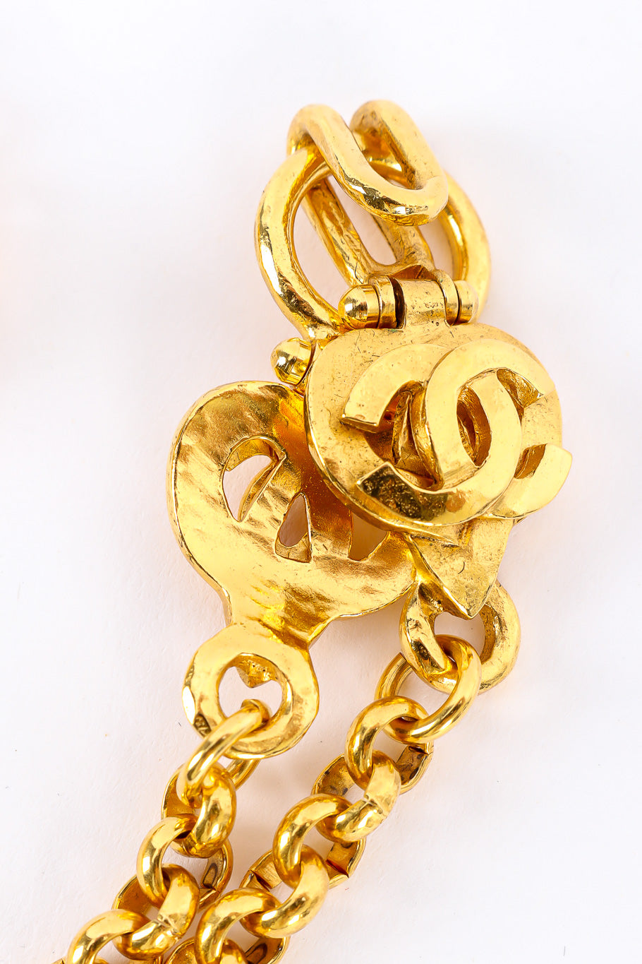 Vintage Chanel Woven CC Logo Pendant Necklace Heart Shaped CC Closeup @recessla