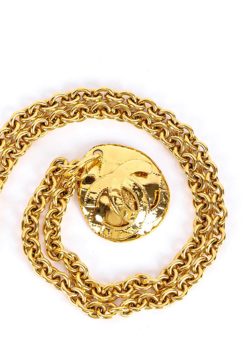 Vintage Chanel Oval CC Pendant Chain Necklace closeup pendant @recessla