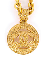 Vintage Chanel Brocade CC Pendant Necklace closeup pendant @recessla