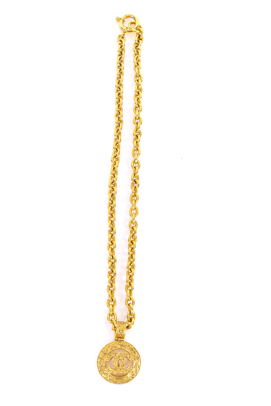 Vintage Chanel Brocade CC Pendant Necklace flat lay @recessla