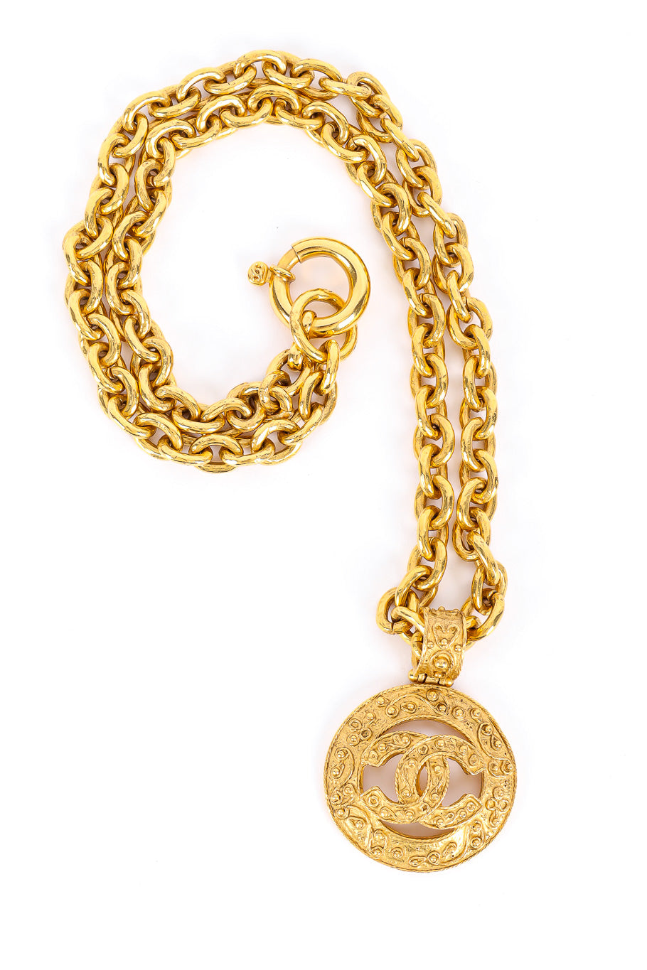 Vintage Chanel Brocade CC Pendant Necklace flat lay @recessla