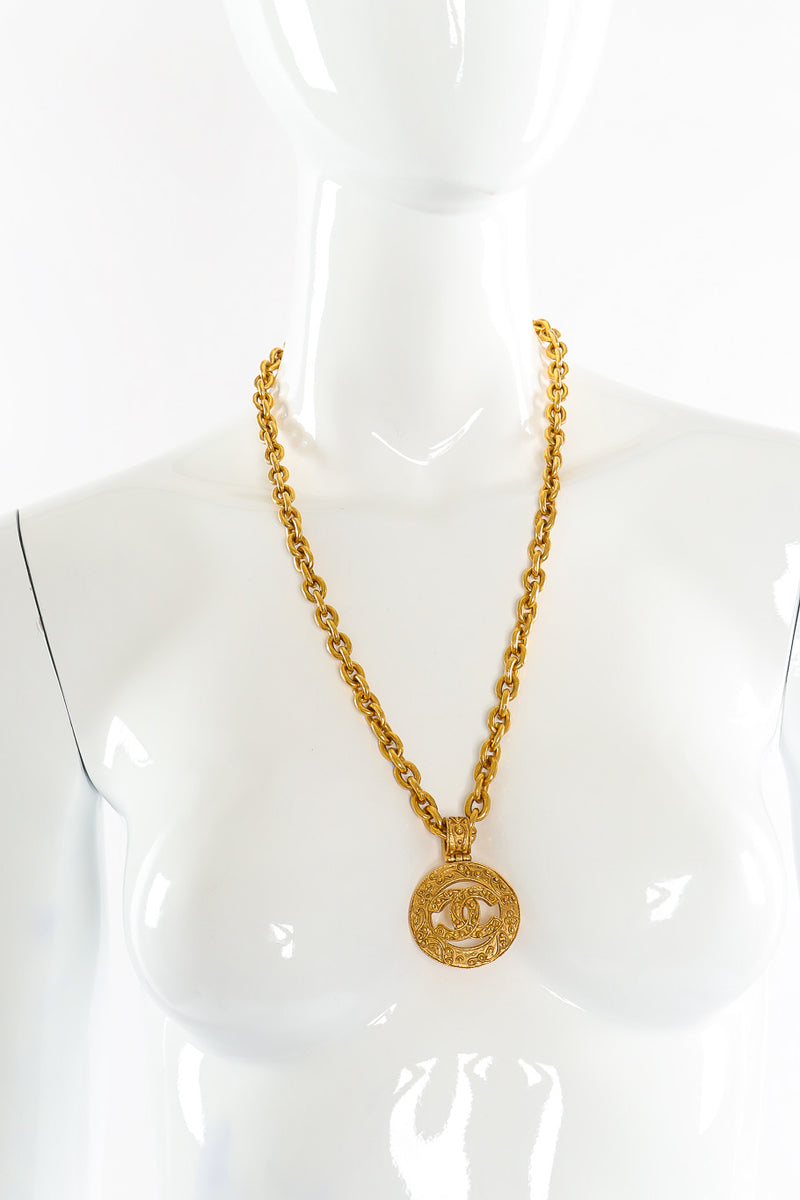Vintage Chanel Brocade CC Pendant Necklace