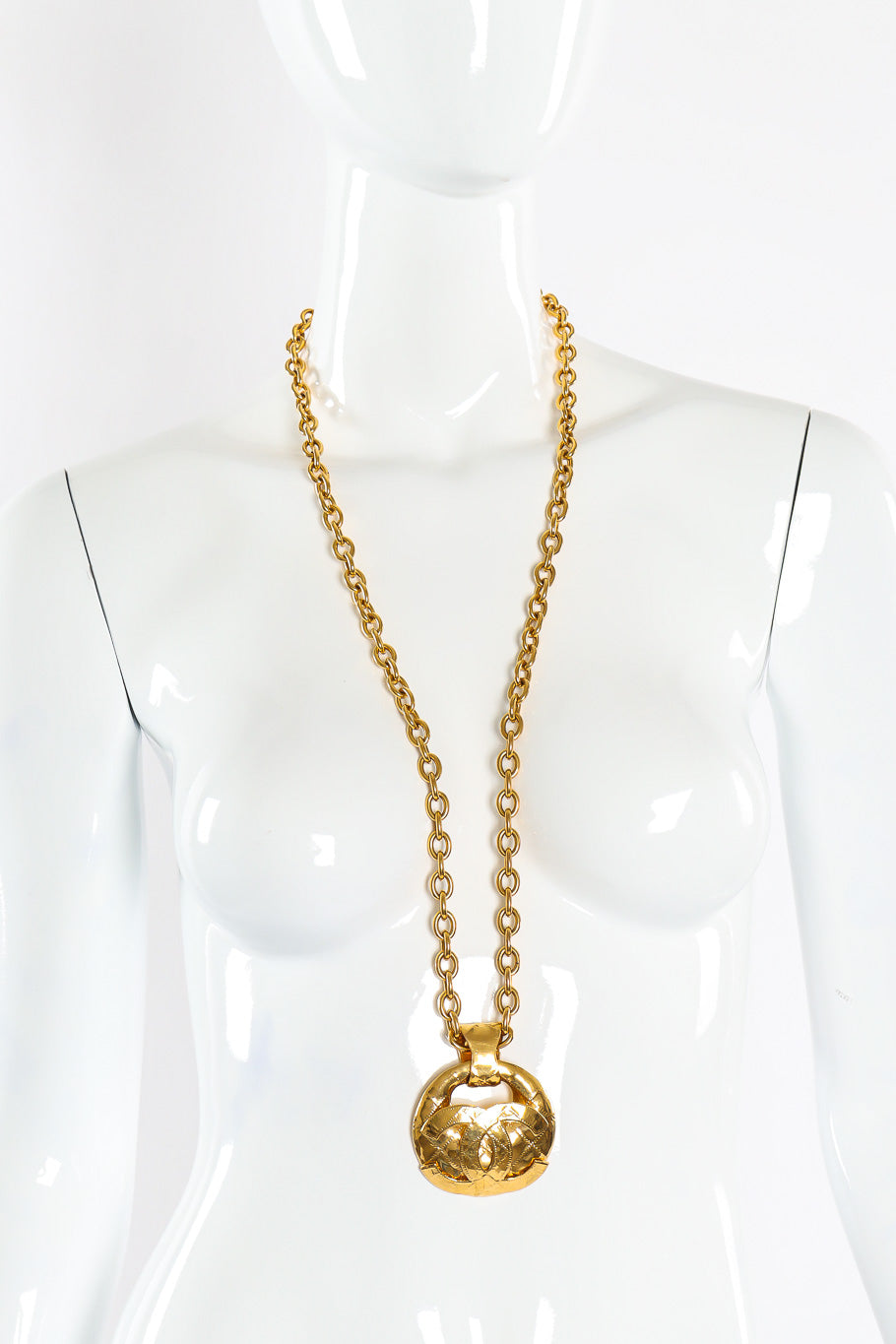 Vintage Chanel Large Quilted CC Doorknocker Necklace on Mannequin @recessla