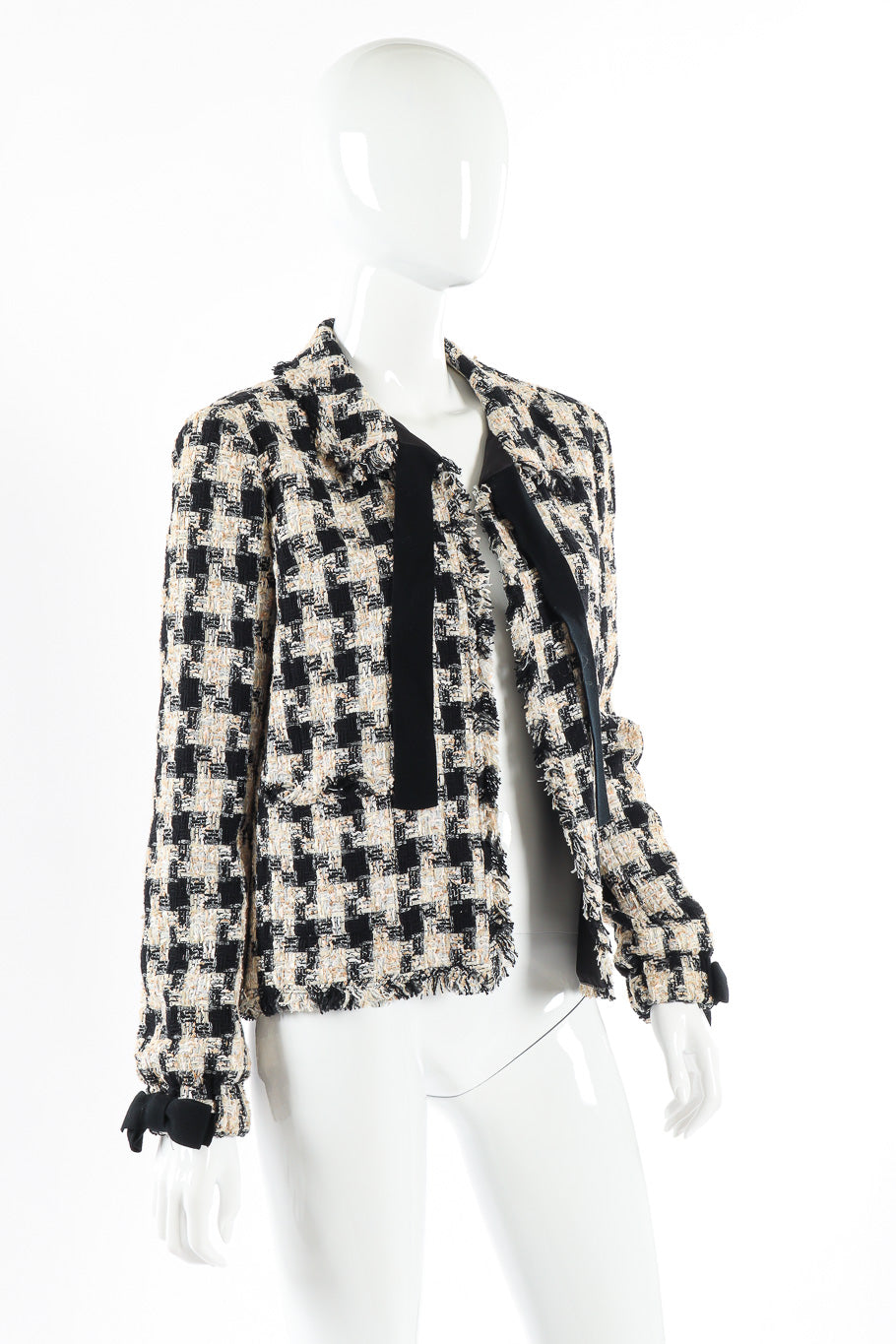 Bouclé check jacket by Chanel mannequin front untied @recessla