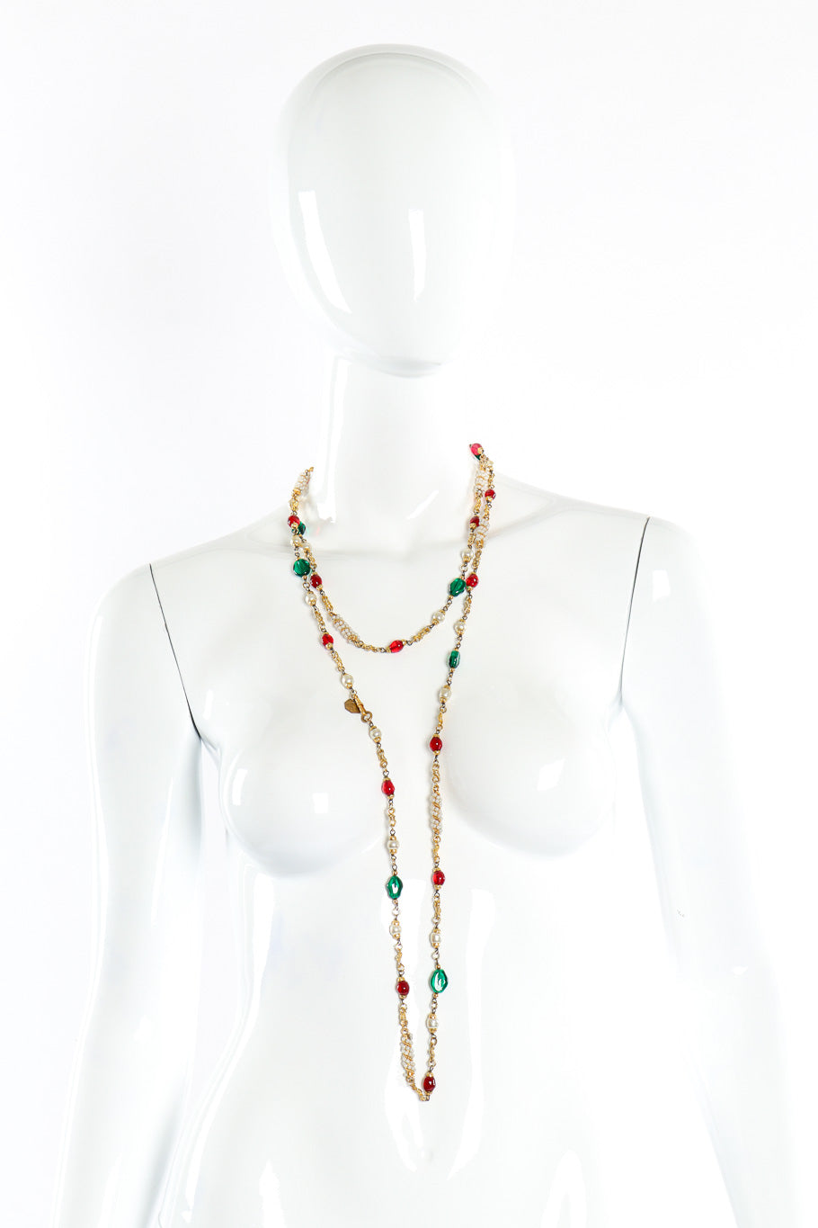 Chanel 01A 2001 Byzantine Cross Gripoix Poured Glass Coloured Stone Necklace  with Faux Pearls