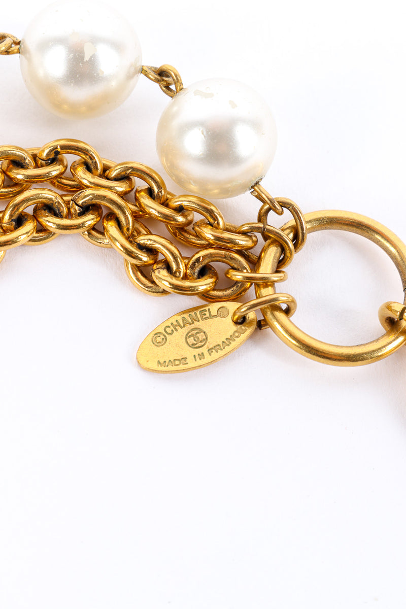 Vintage Chanel Faux Pearl Necklace With CC Rhinestones -  Hong Kong