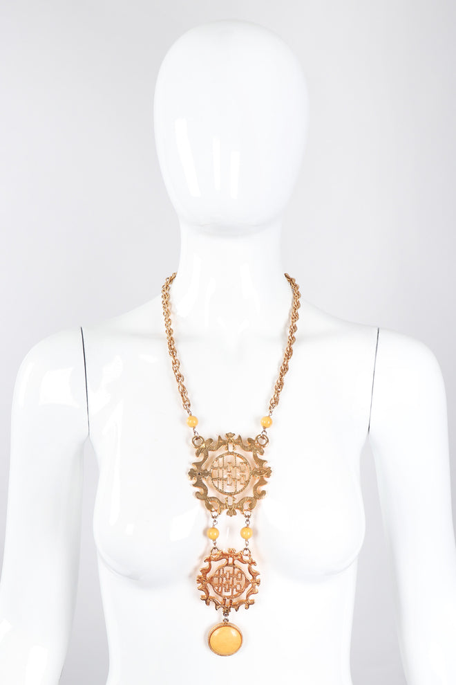 Recess Los Angeles Vintage Cadoro Double Happiness Chinese Wedding Marriage Pendant Plate Necklace