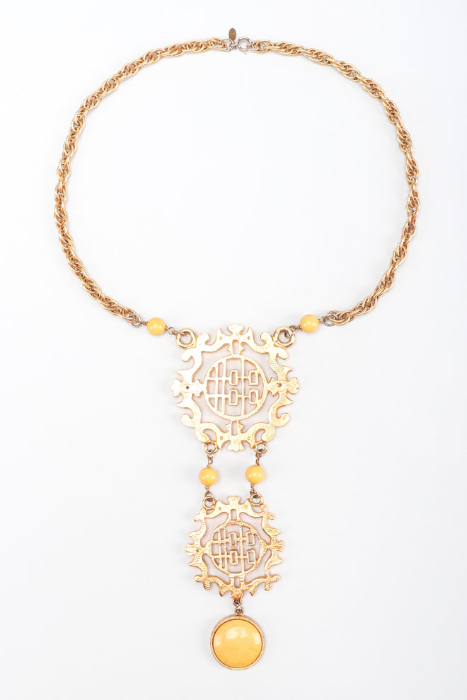 Recess Los Angeles Vintage Cadoro Double Happiness Chinese Wedding Marriage Pendant Plate Necklace