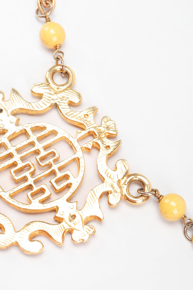 Recess Los Angeles Vintage Cadoro Double Happiness Chinese Wedding Marriage Pendant Plate Necklace