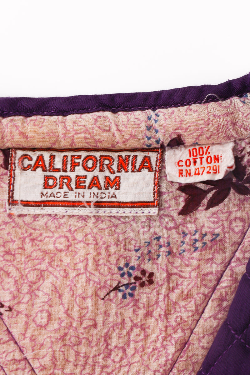 Vintage California Dream Indian Cotton Gauze Shift Dress label at Recess Los Angeles