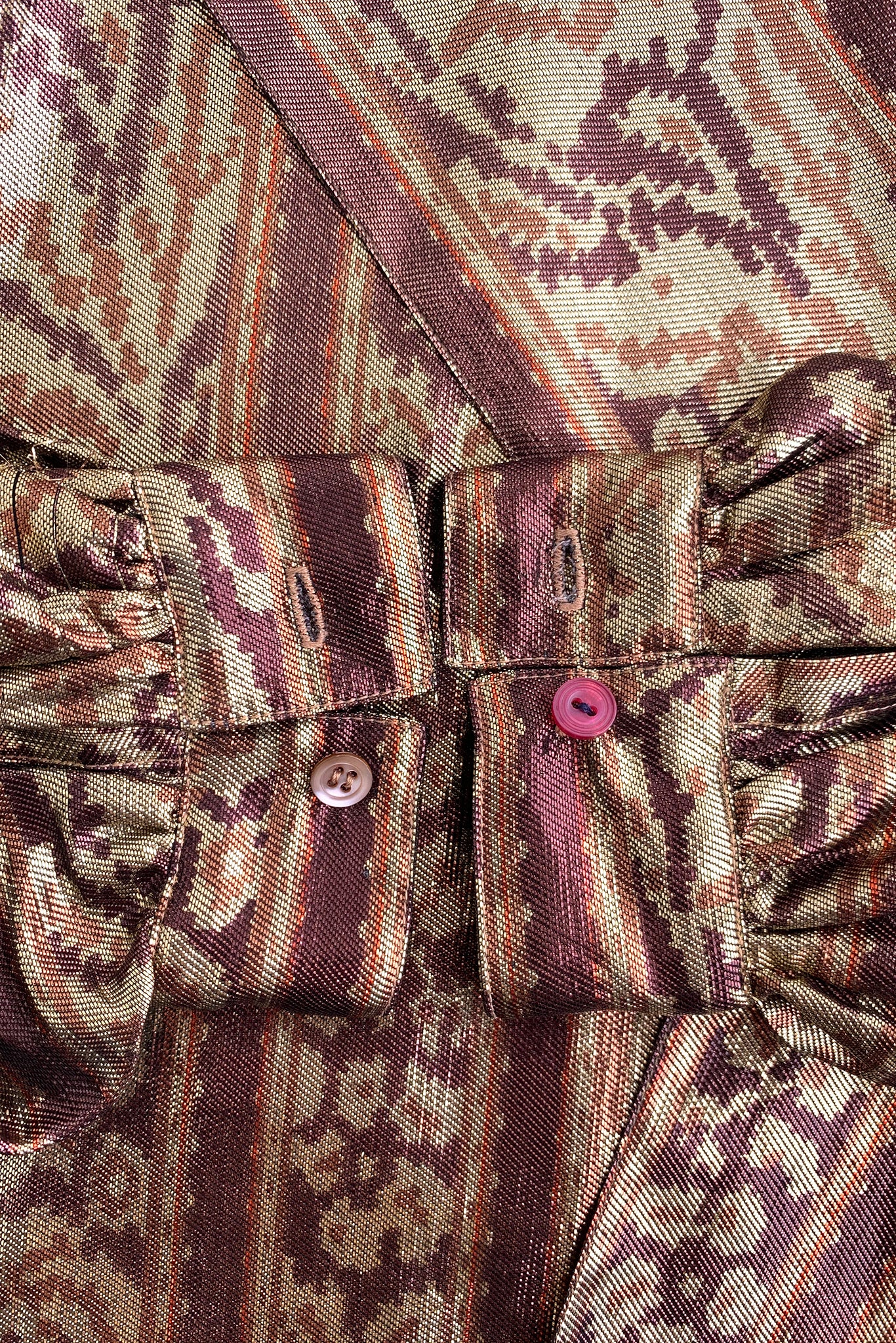 Vintage Calvin Klein Metallic Ikat Wrap Blouse & Skirt Set Sleeve Cuff Detail at Recess