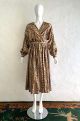 Vintage Calvin Klein Metallic Ikat Wrap Blouse & Skirt Set on Mannequin Front at Recess Los Angeles