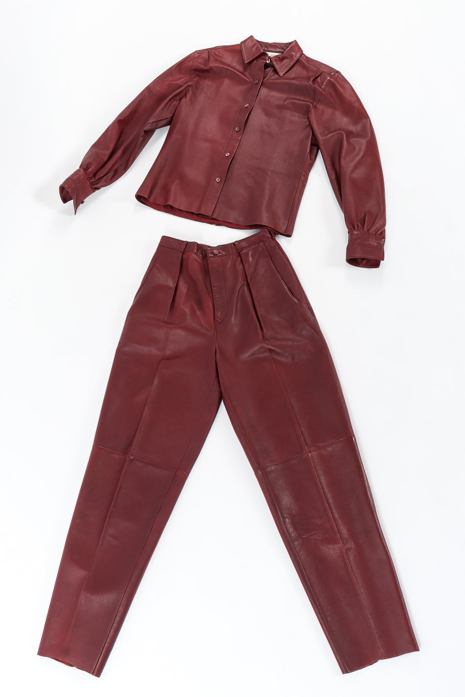 Vintage Calvin Klein Leather Shirt & Pant Set flatg lay  @ Recess LA