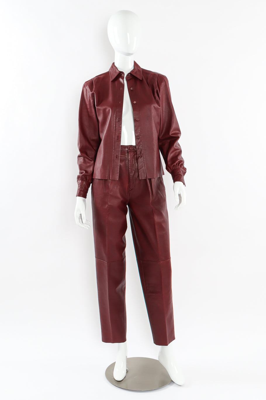 Vintage Calvin Klein Leather Shirt & Pant Set mannequin set front unbuttoned @ Recess LA