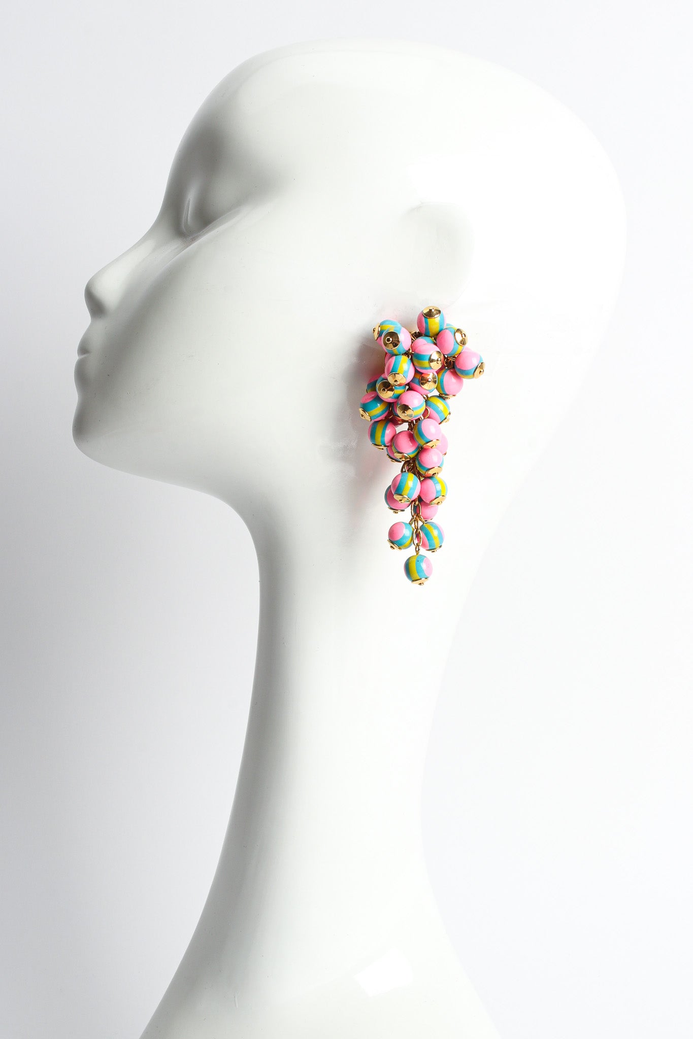 Vintage Cardillo Bead Cluster Chandelier Earrings on mannequin @ Recess LA