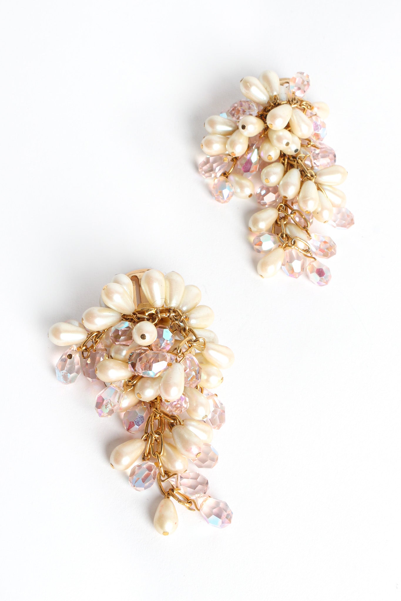 Vintage Cardillo Pearl Crystal Chandelier Earrings diagonal front @ Recess LA