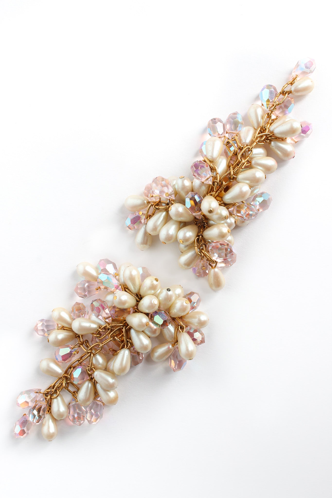 Vintage Cardillo Pearl Crystal Chandelier Earrings cluster/chain close @ Recess LA
