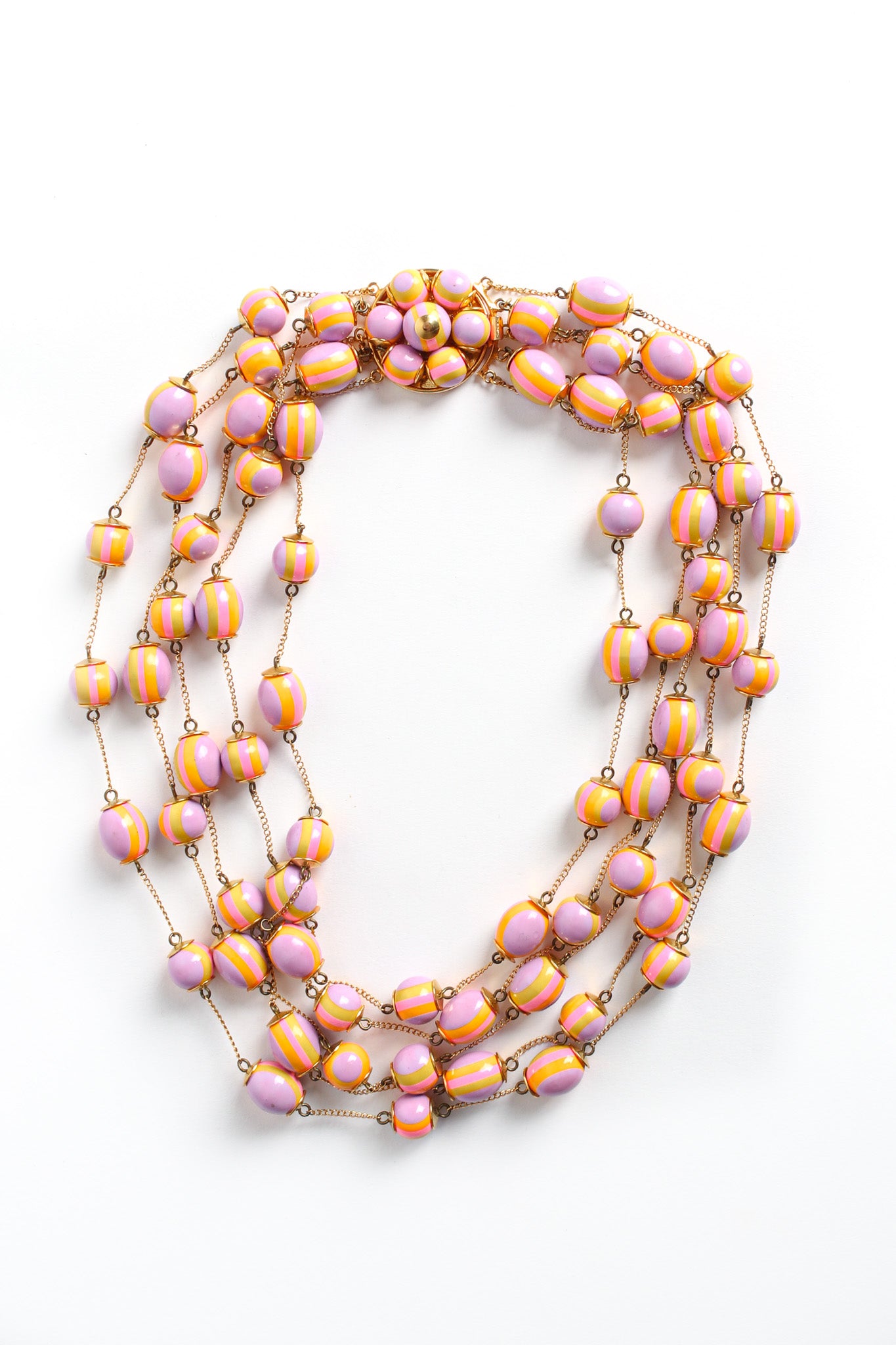 Vintage Cardillo Pastel Egg Floral Bead Necklace front clasped @ Recess LA
