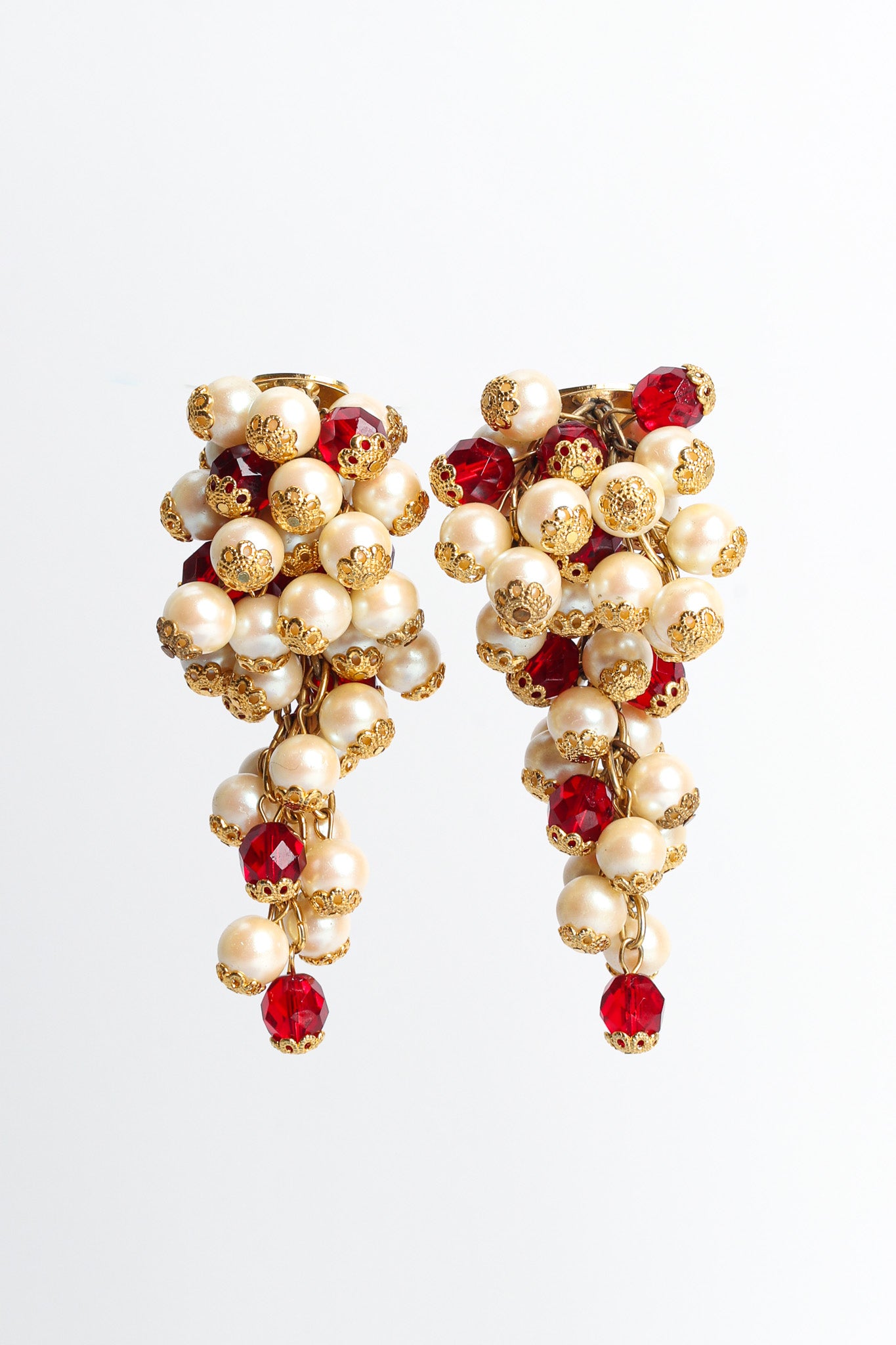 Vintage Cardillo Filigree Pearl & Crystal Cluster Earrings front hang @ Recess LA