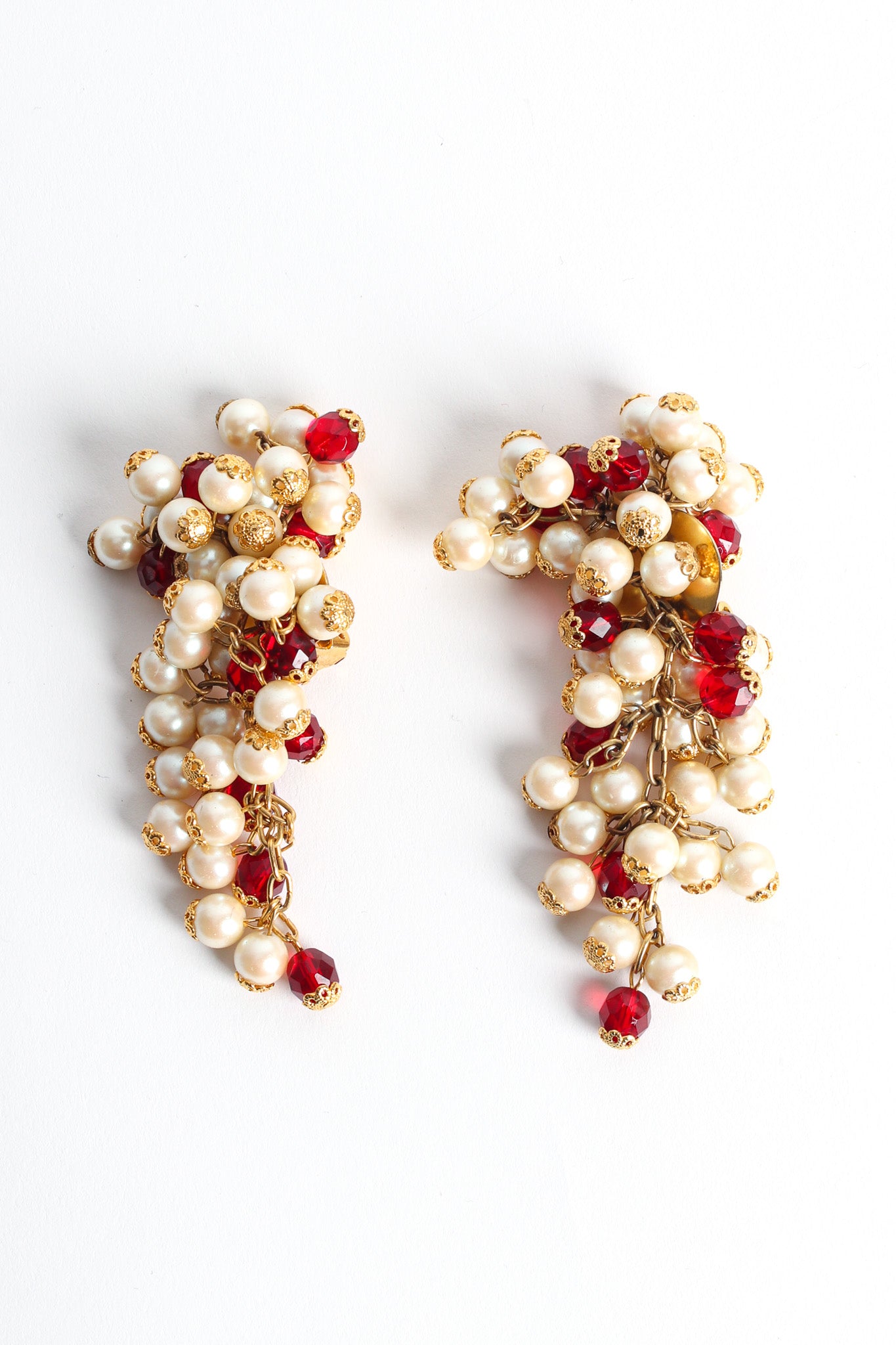 Vintage Cardillo Filigree Pearl & Crystal Cluster Earrings flat front @ Recess LA